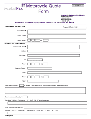 Motorcycle Business Insurance Application Form