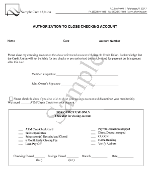 Authorization to Close Checking Account