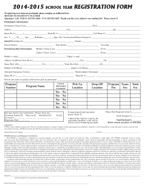2014-2015 School Year Registration Form