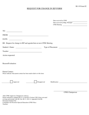 Request for Change in IEP Form