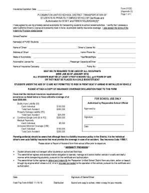 Pleasanton Unified School District Transportation Authorization