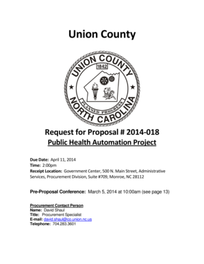 Project proposal for shuttle bus - Union County Request for Proposal # 2014018 Public Health Automation Project Due Date: April 11, 2014 Time: 2:00pm Receipt Location: Government Center, 500 N - co union nc