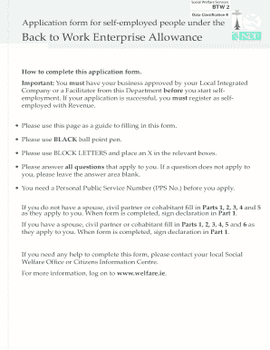Back to Work Enterprise Allowance Application Form