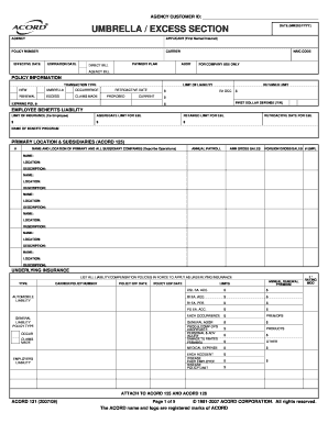 ACORD 131 Umbrella Excess Liability Application