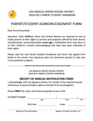 Los Angeles Unified School District Parent Student Handbook
