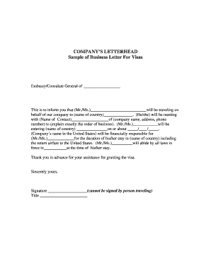 Business Letter for Visa Application