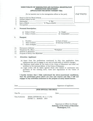 Myanmar Entry Tourist Visa Application