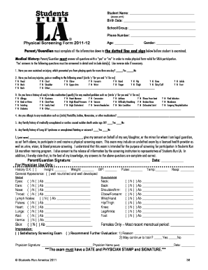 Physical Screening Form for Students Run LA