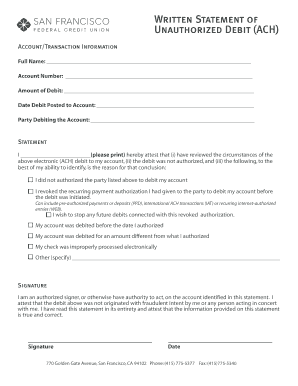 Unauthorized Debit ACH Statement