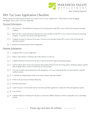 SBA 7(a) Loan Application Checklist