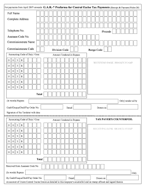 G.A.R.-7 Central Excise Tax Payment Form
