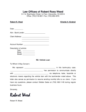 Bankruptcy Vehicle Loan Authorization Letter