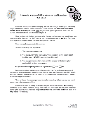 Car Reaffirmation Advice Letter