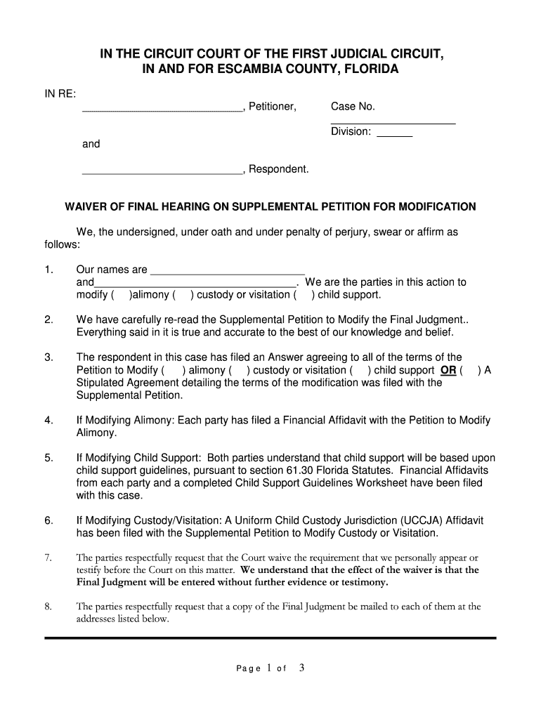 Fillable Online IN THE CIRCUIT COURT OF THE FIRST JUDICIAL CIRCUIT, IN
