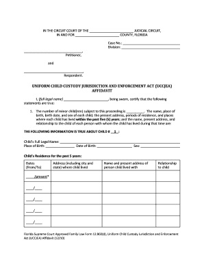 Florida UCCJEA Custody Jurisdiction Affidavit