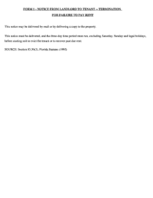 Florida Notice from Landlord to Tenant for Failure to Pay Rent