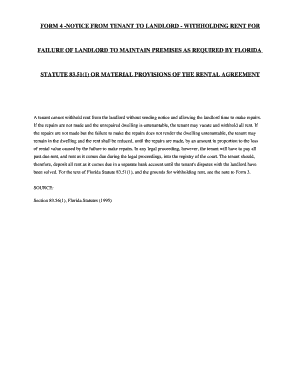 Florida Tenant Notice to Landlord for Rent Withholding