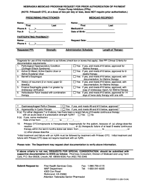 Nebraska Medicaid PPI Prior Authorization Form