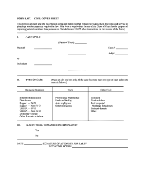 Florida Civil Cover Sheet Form 1.997