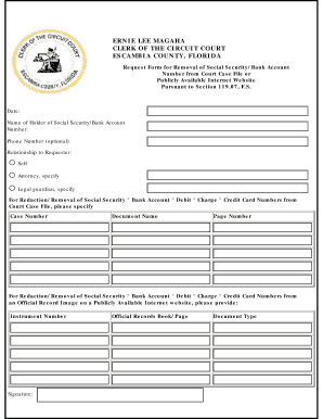 Request Form for Removal of Social Security/Bank Account Number