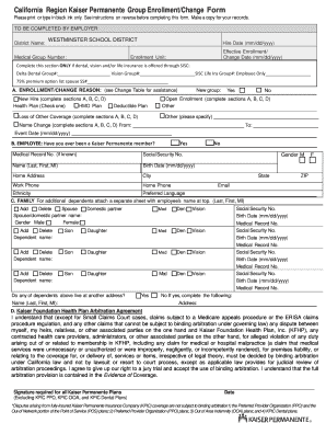 California Region Kaiser Permanente Group Enrollment/Change Form