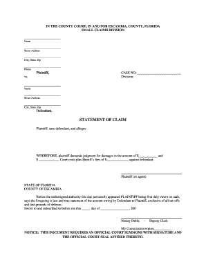 Florida Small Claims Statement of Claim