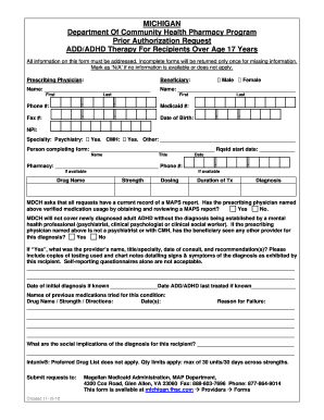 Michigan Prior Authorization Request for ADD/ADHD Therapy