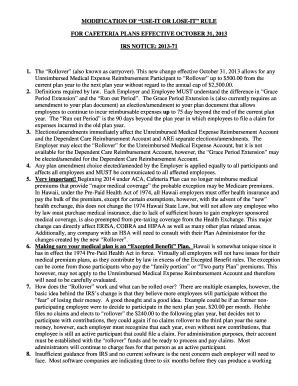 IRS Notice 2013-71 Cafeteria Plan Amendment