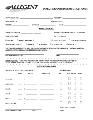 Direct Deposit Distribution Form