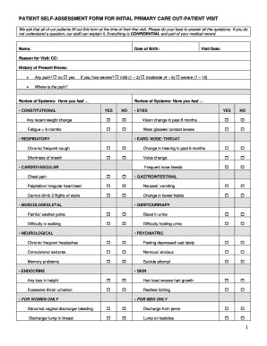 Patient Self-Assessment Form for Initial Primary Care Visit