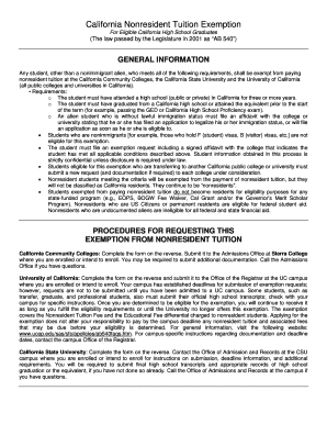 California Nonresident Tuition Exemption Form