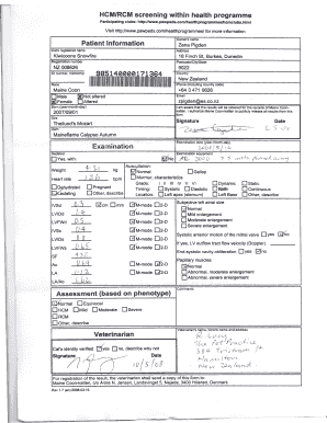HCM Screening Form for Cats