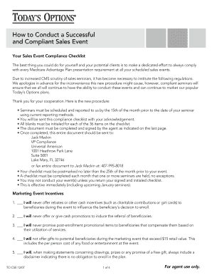 Medicare Advantage Plan Sales Event Compliance Checklist