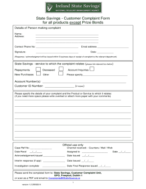 State Savings Customer Complaint Form