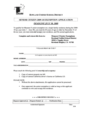 Senior Citizen Property Tax Exemption Application