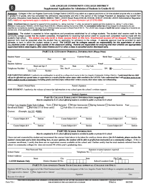 Los Angeles Community College District K-12 Admission Form