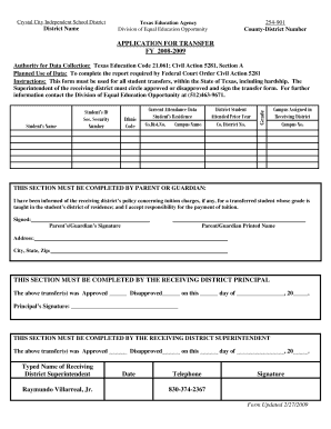 Texas Student Transfer Application