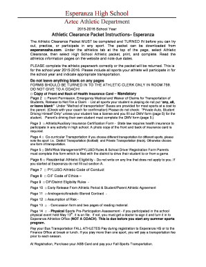 High School Athletic Clearance Packet
