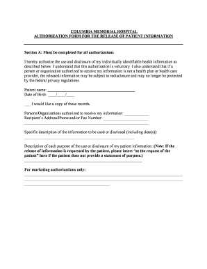 Authorization Form for Release of Patient Information
