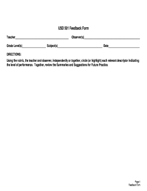 USD 501 Teacher Feedback Form