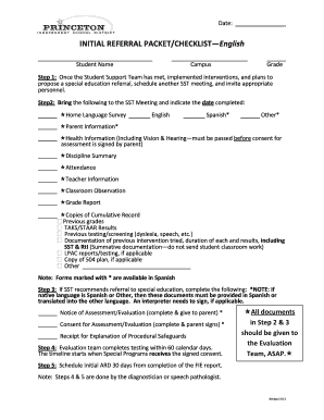 Initial Referral Packet Checklist
