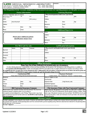 Medical Genomics Laboratory Test Requisition Form