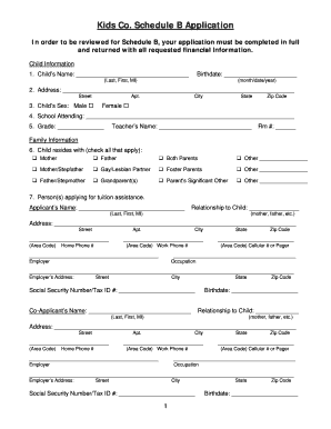 Kids Co. Schedule B Application