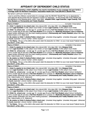 Affidavit of Dependent Child Status