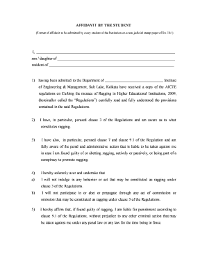 Student and Parent Anti-Ragging Affidavit