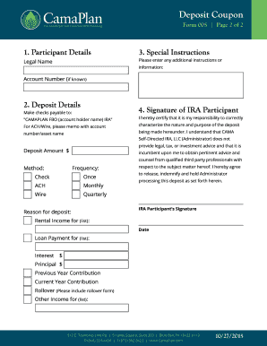 CamaPlan Deposit Coupon Form