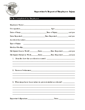 Supervisor's Report of Employee Injury