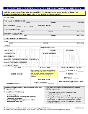 Request for Certified Copy of Birth Record