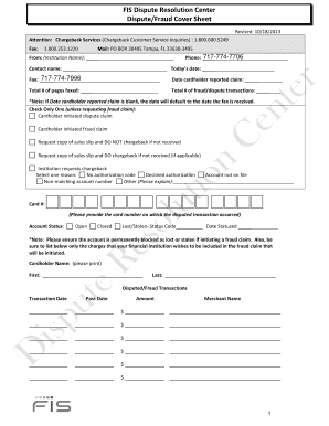 FIS Dispute Resolution Cover Sheet