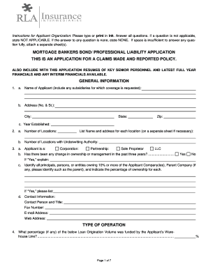 Mortgage Bankers Bond Professional Liability Application